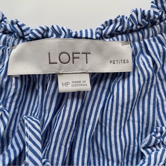 LOFT Women's Blue White Striped Cottage core Long Sleeve Blouse Medium Petite - Picture 4 of 8